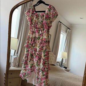 Wayf Pink and Green Floral High Low Dress